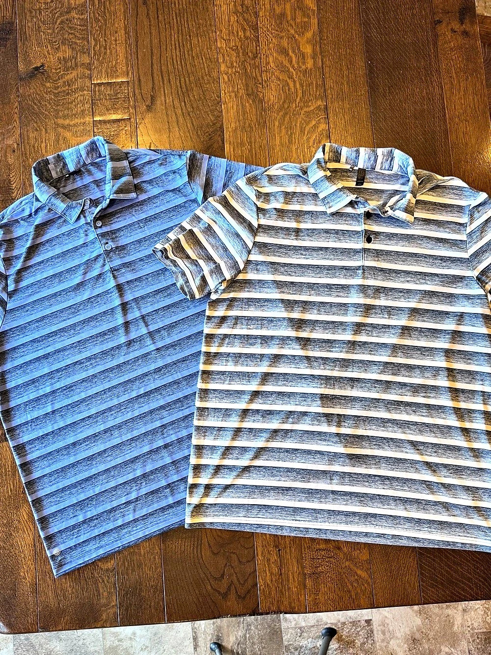 adidas Ultimate365 Dash Stripe Polo Shirt Blue & Gray XL